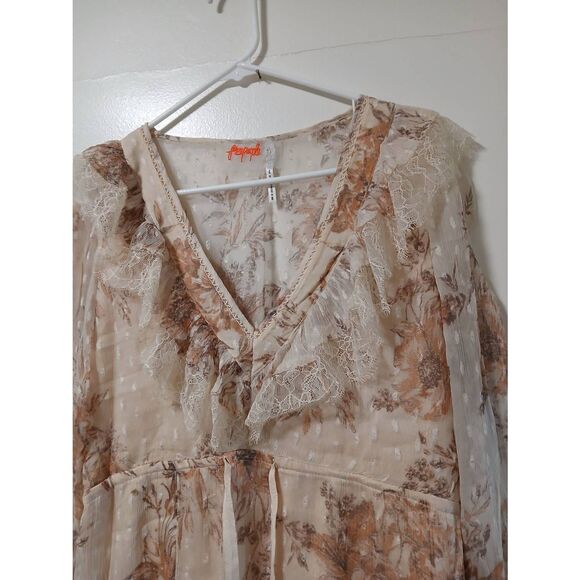 Free People women eliza small dress midi lace fairy beach boho whimsy peach - Picture 4 of 8